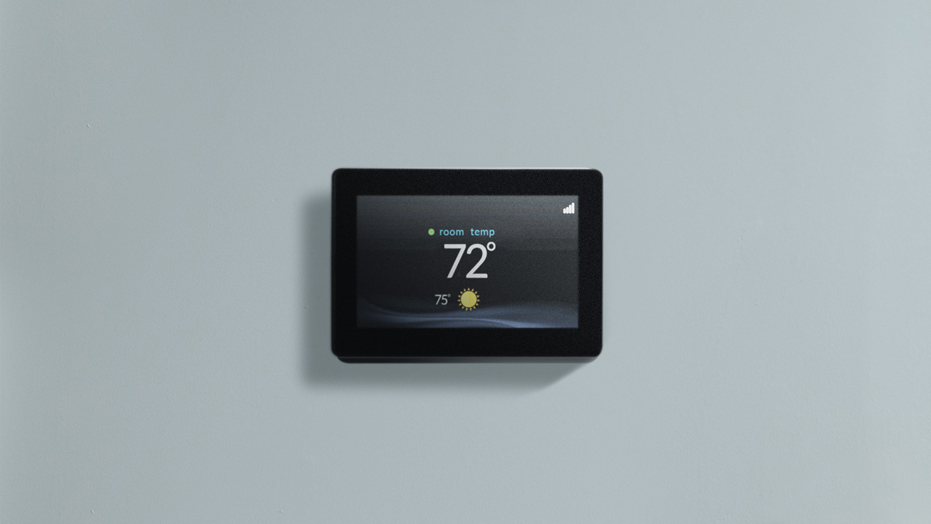 Infinity system control on a pale blue wall